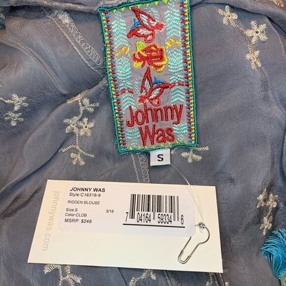 Johnny Was Ridden Embroidered Scallop Trim Blouse - Picture 8 of 8